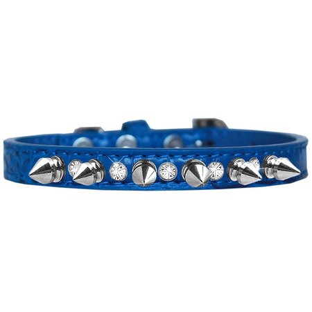 MIRAGE PET PRODUCTS Silver Spike & Clear Jewel Croc Dog CollarBlue Size 16 720-17 BLC16